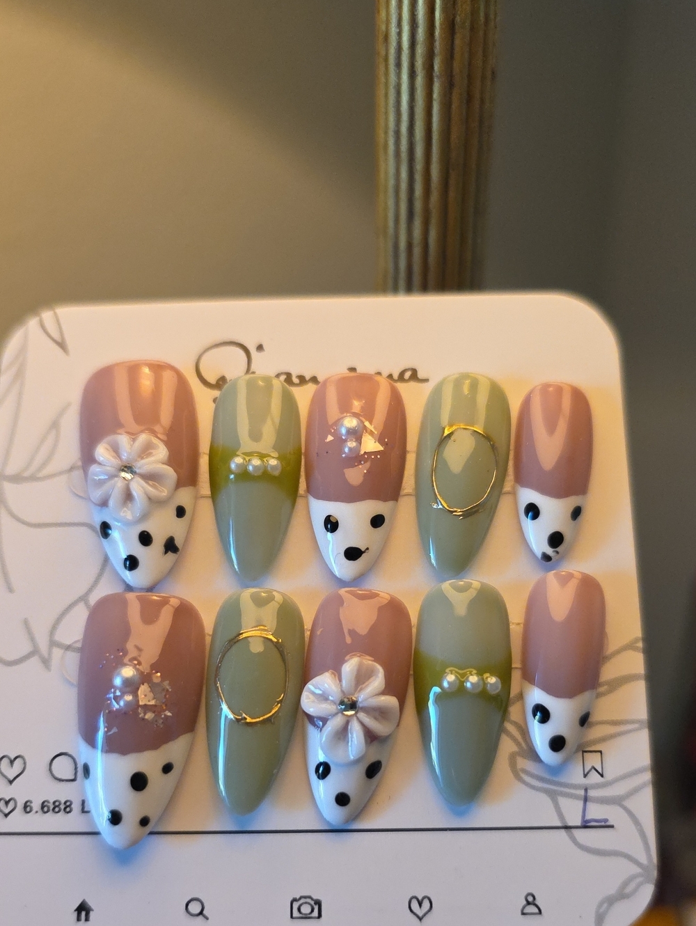 Pink & Sage Decorative Press-On Nail Set Size Large